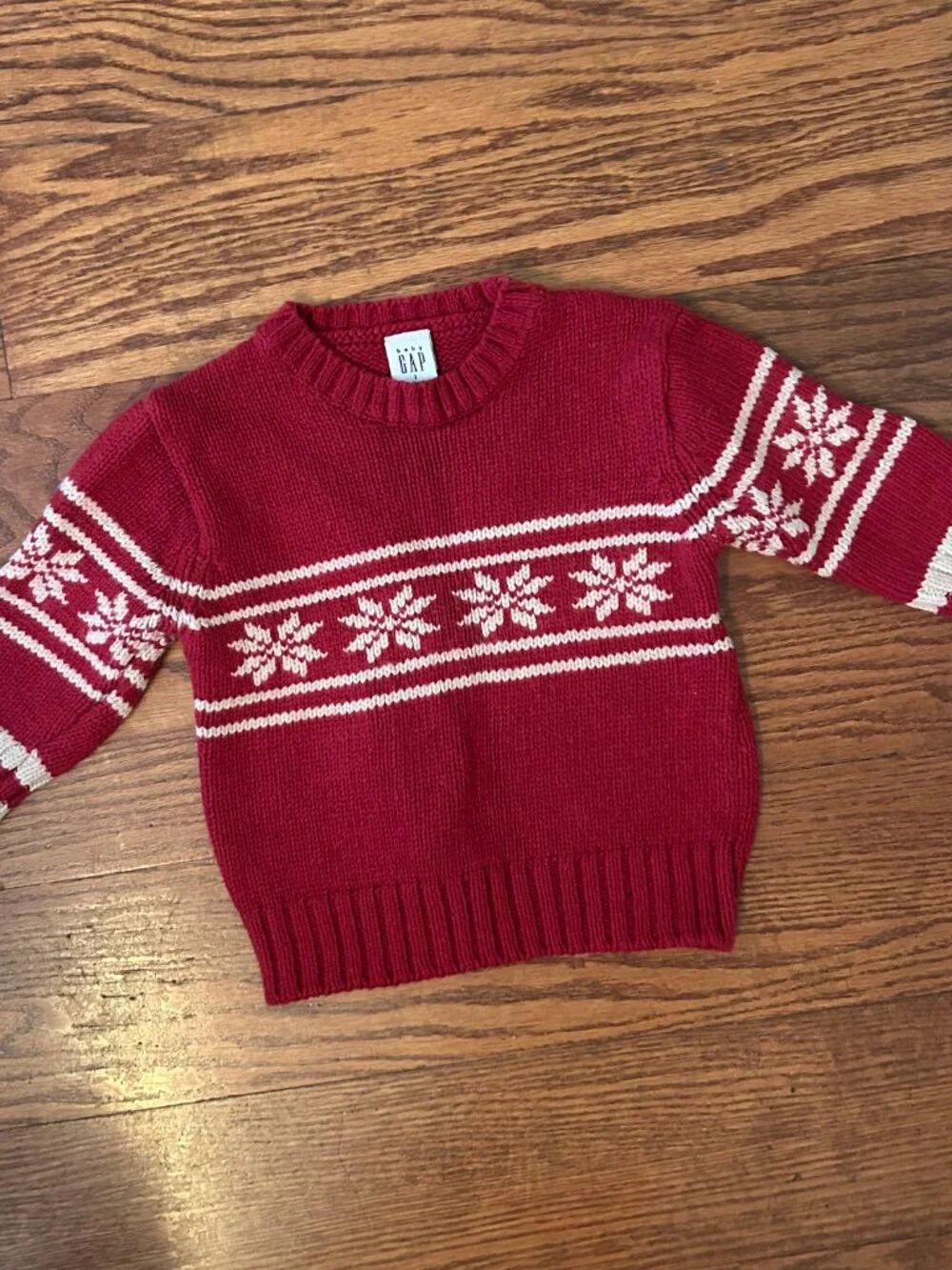 Vintage Y2K Baby Gap Red Snowflake Fair Isle Wool Blend Sweater Size 12-18 Month